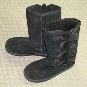 Koolaburra by Ugg Women's 4 Black Victoria Suede with Bows Mid Calf Flat Boots